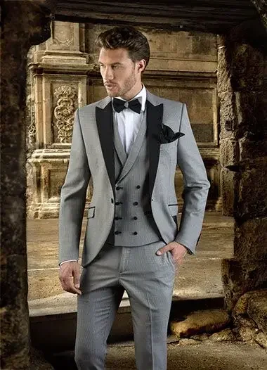 

Grey Double Breasted Men Suit Formal Prom Jacket Slim Fit 3 Piece Italian Tuxedo Custom Gentle Groom Blazer Sets Terno Masculino