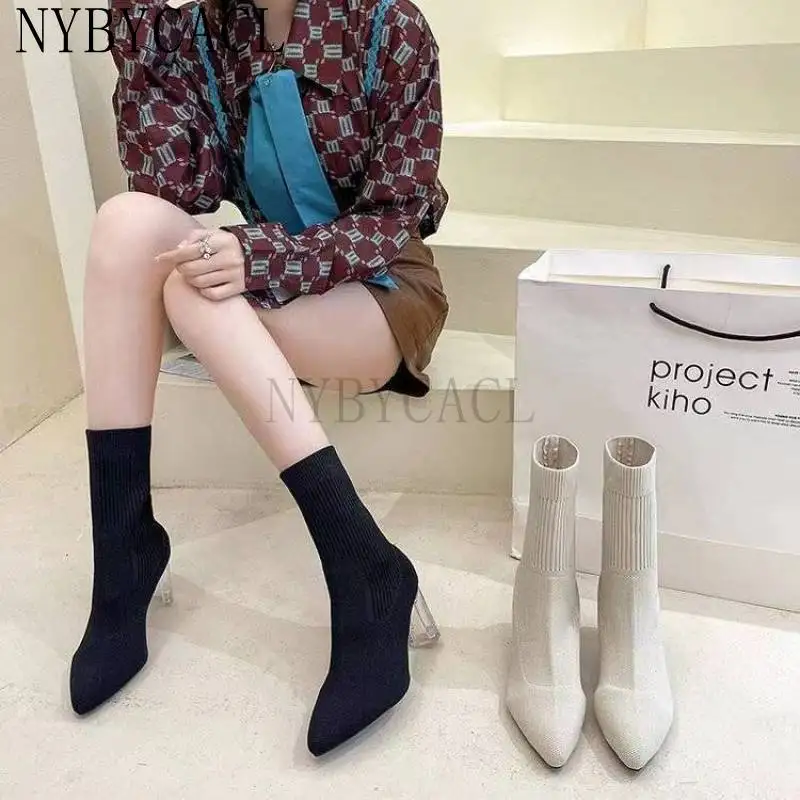 Sexy Sock Boots Knitting Stretch Boots High Heels for Women Fashion Shoes 2023 Spring Autumn Ankle Boots New Female Size 35-40