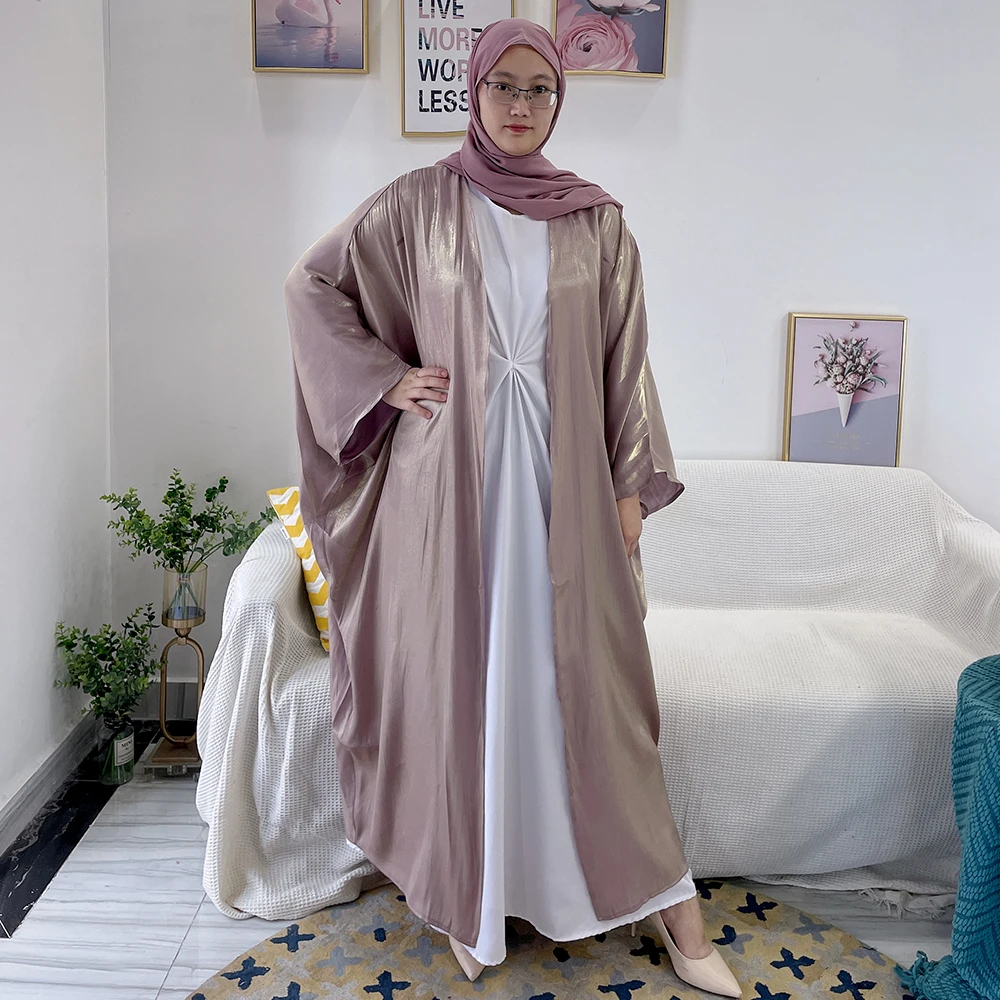 Custom Dubai Turkey Fashion Elegant Swing Solid Color Bbat Sleeve Robe Modest Khimar Hijab Abaya