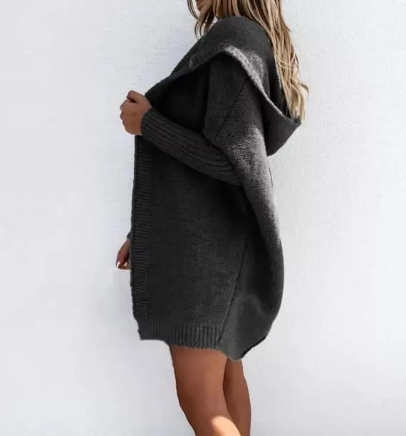 

Autumn and Winter 2025 Hooded Cardigan Sweater, Front Knit Cardigan Jacket, Women's Elegant Solid Color Loose Knit Jacket