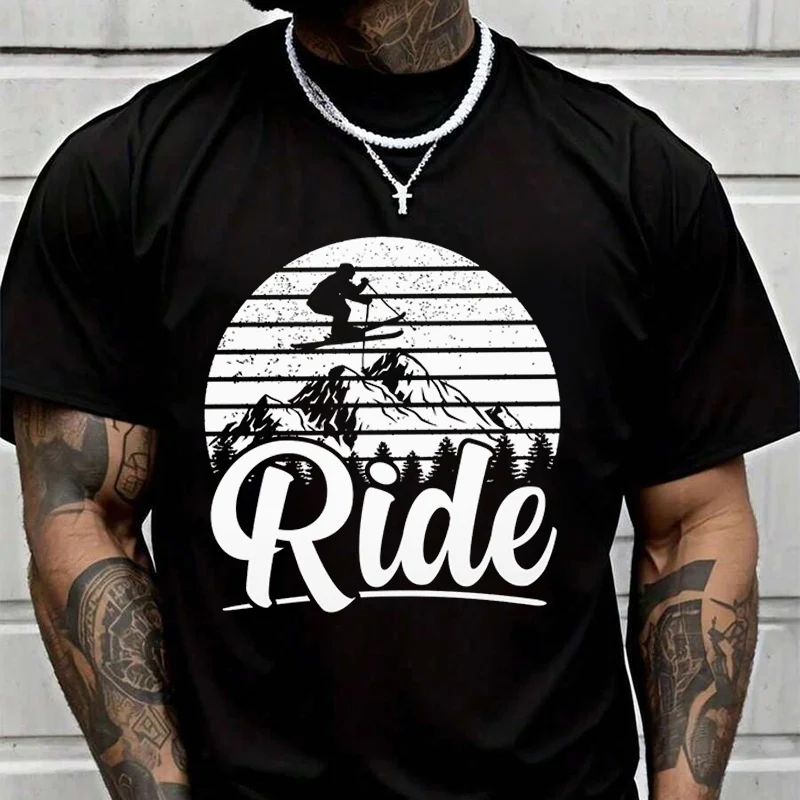 Skiers Winter Ski Ride Creative Print T Shirt Summer Short-sleeved Casual Tee Men Women Streetwear Loose T-shirt