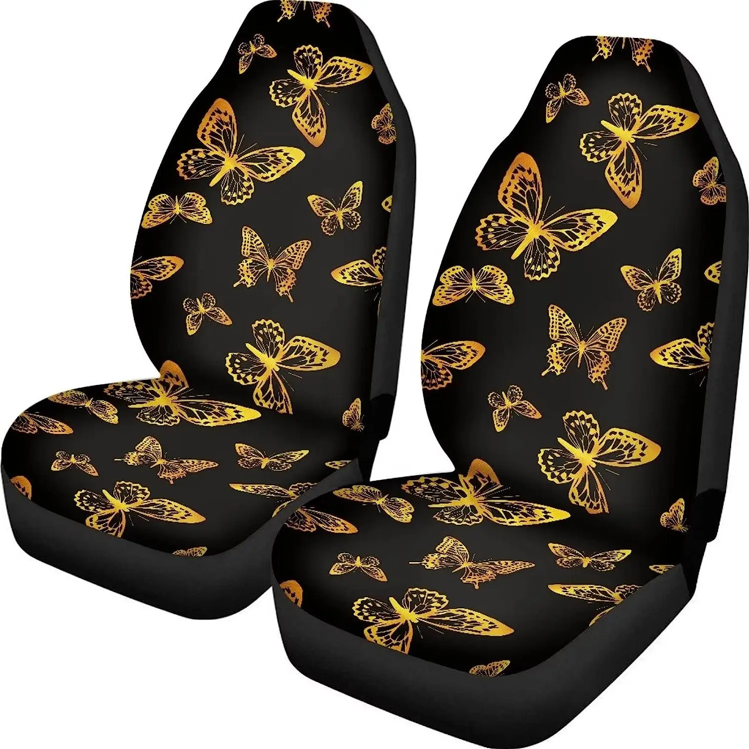 Neon Butterfly Print Car Seat Cover Set2 Pieces Polyester Bucket Seat Cover Protector Universal Fit for SUV Truck Van Sedan