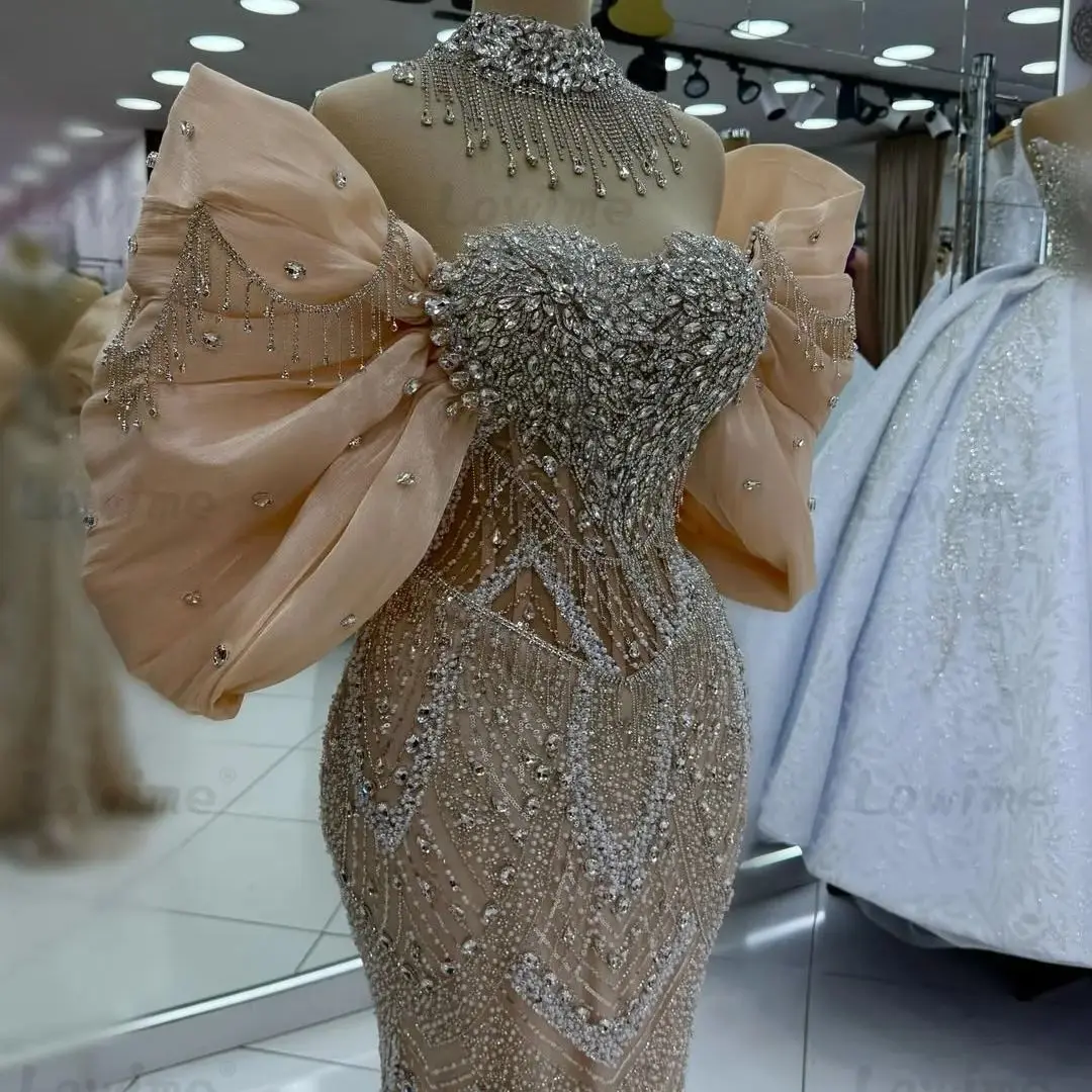 

Orange Elegant Arabic Evening Dress 2026 Crystal Tassels Off Shoulder Party Dress Customized Celebrity Dresses Robes De Soiree