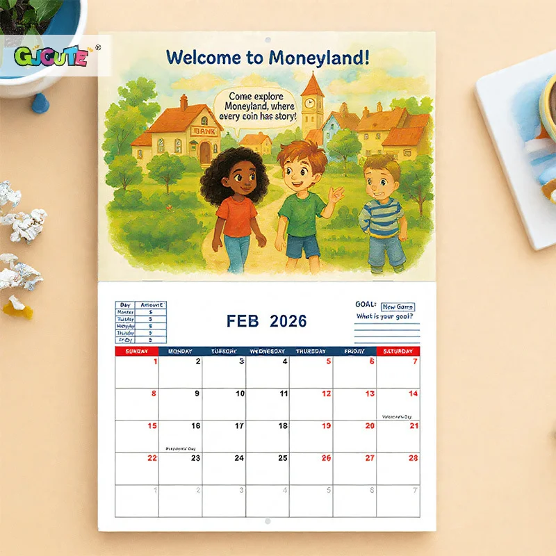 Calendario per bambini 2026 12 mesi Gestione dei soldi Calendario di pianificazione Strumento educativo interattivo per l'apprendimento STEM