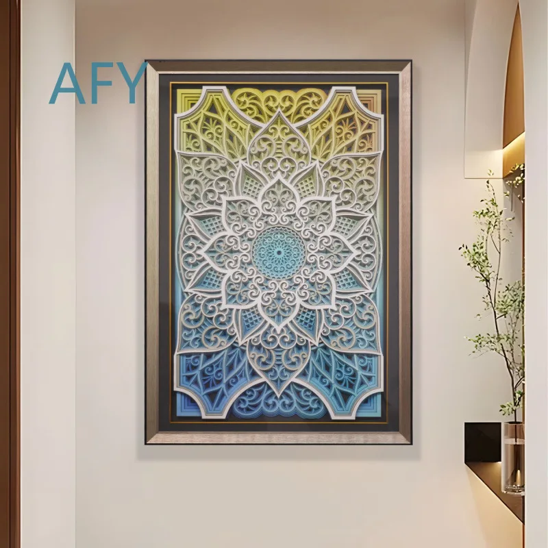 Mandala 3D Layered Wall Art for Home Decor Laser Cut Entryway Hallway Hanging Picture for Living Room Bedroom Modern Abstract