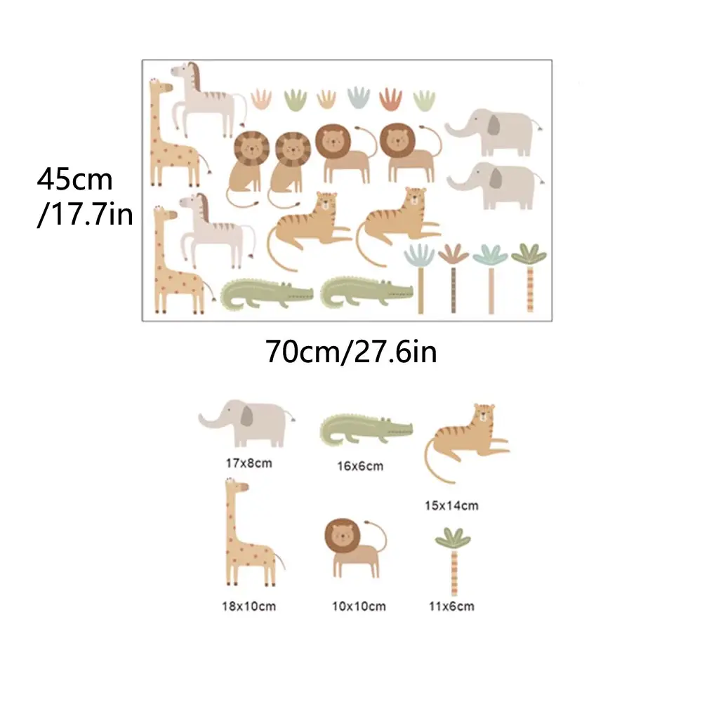 Cute Cartoon Safari Animals Lion Giraffe Elephant Nursery Wall Stickers for Kids Rooms Living Room Decor Wall Decals Wallpaper