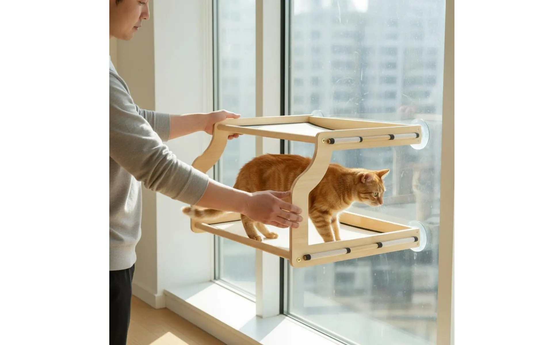Window Mounted Cat Bed Easy-Mount Installation Bunk Cat Window Perch Pet Supplies Easy to Clean Breathable Mesh for Balcony