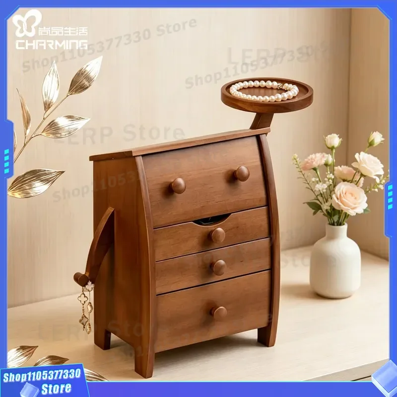Walnut Solid Wood Jewelry Box High End Exquisite Storage Cabinet For Earrings Necklaces Rings Organizer Display Case Home