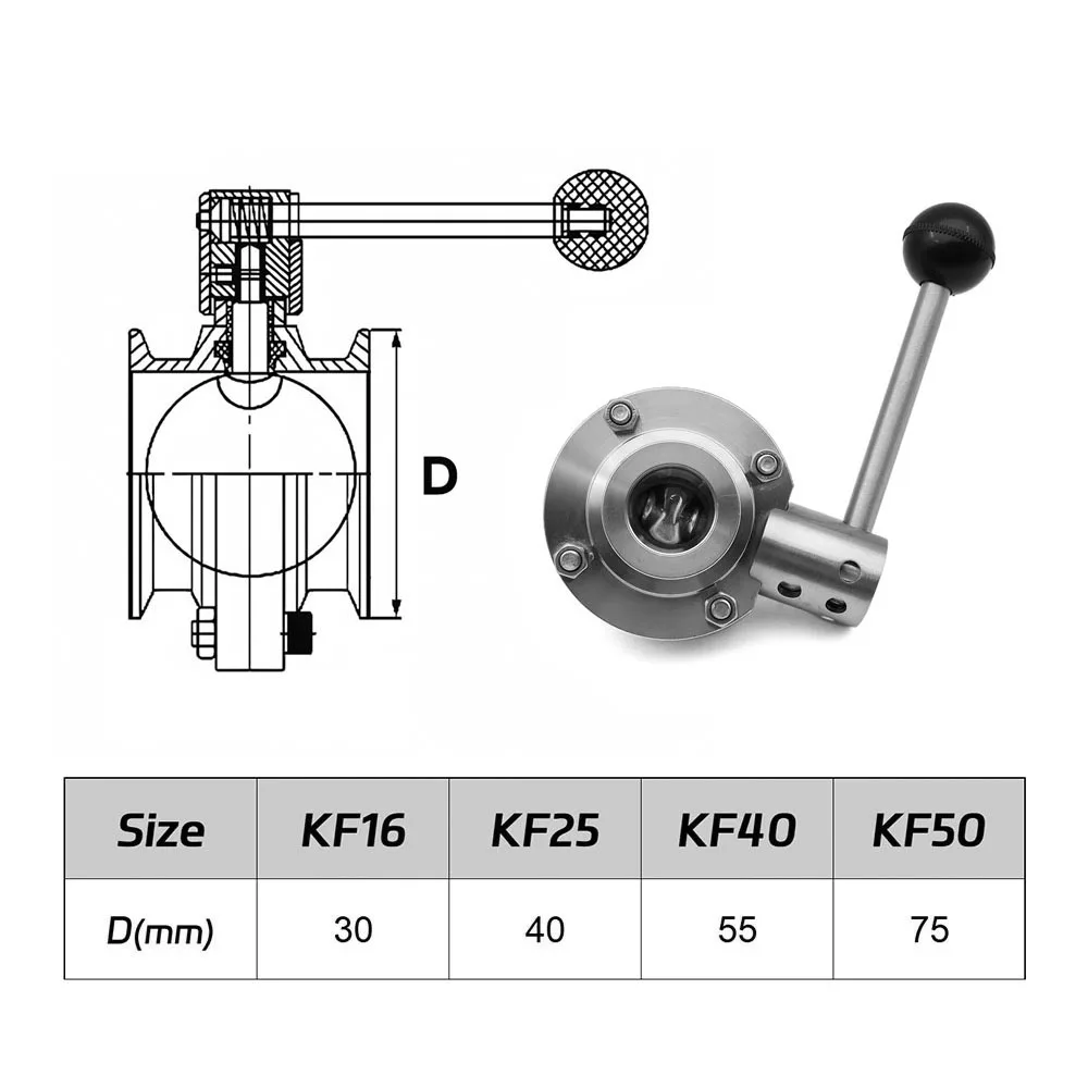 Vacuum Sanitary Butterfly Valve - 304 SS KF16/KF25/KF40/KF50 Flow Control Cut-off for Vacuum System Homebrew Industrial