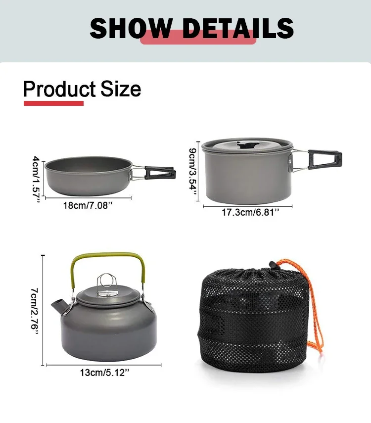 Camping Portable Camping Cookware and Kettle Cutlery Set Hot Selling Outdoor Camping Pot and Pan Set Hiking Gear