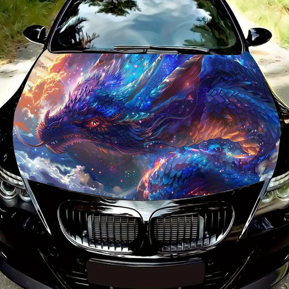 

Виниловая пленка для автомобиля Fantasy Blue Scales Dragon, водонепроницаемая наклейка на капот автомобиля из ПВХ, самоклеящиеся устойчивые к царапинам наклейки для двигателя