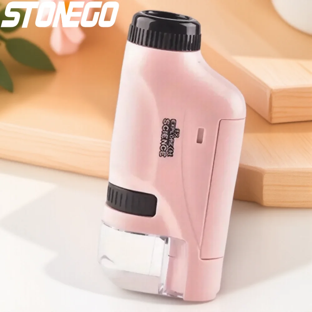 60X/120X Pocket Microscope Educational Handheld Microscope with LED Light Science Experiment Learning Toy Gift for Kids