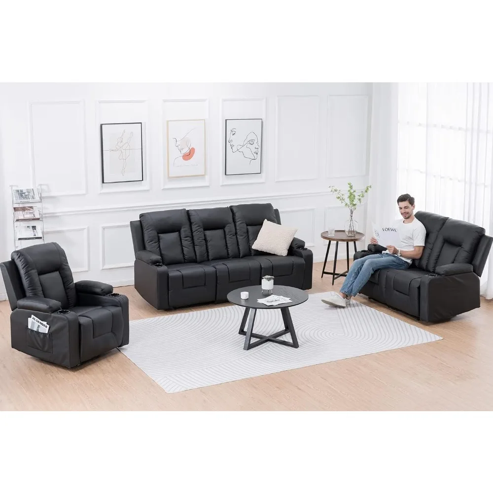 

Recline Chair Set，Furniture 3PC Bonded Leather Recliner Set Living Room Set, Sofa, Recline Chair with massger.