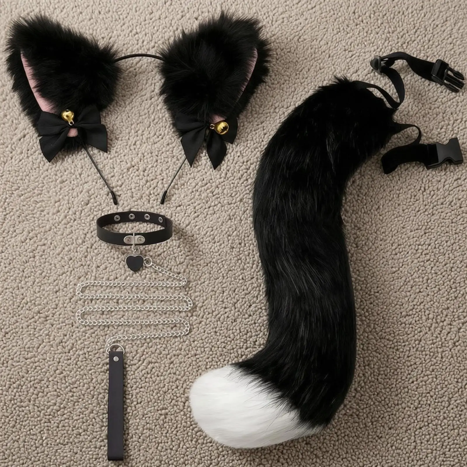 Cat Ear Hairband with Attached Bell Tail Plush Headpiece for Cosplay Conventions Stage Performances Fun Lively Costume