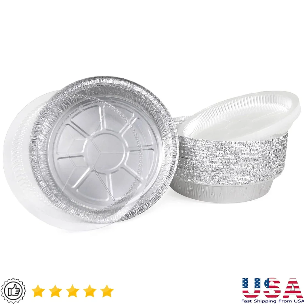 

9 Inch Round Aluminum Foil Pans with Dome Lids Pack of 25 Disposable Baking Containers Clear Plastic Lids Perfect Cooking