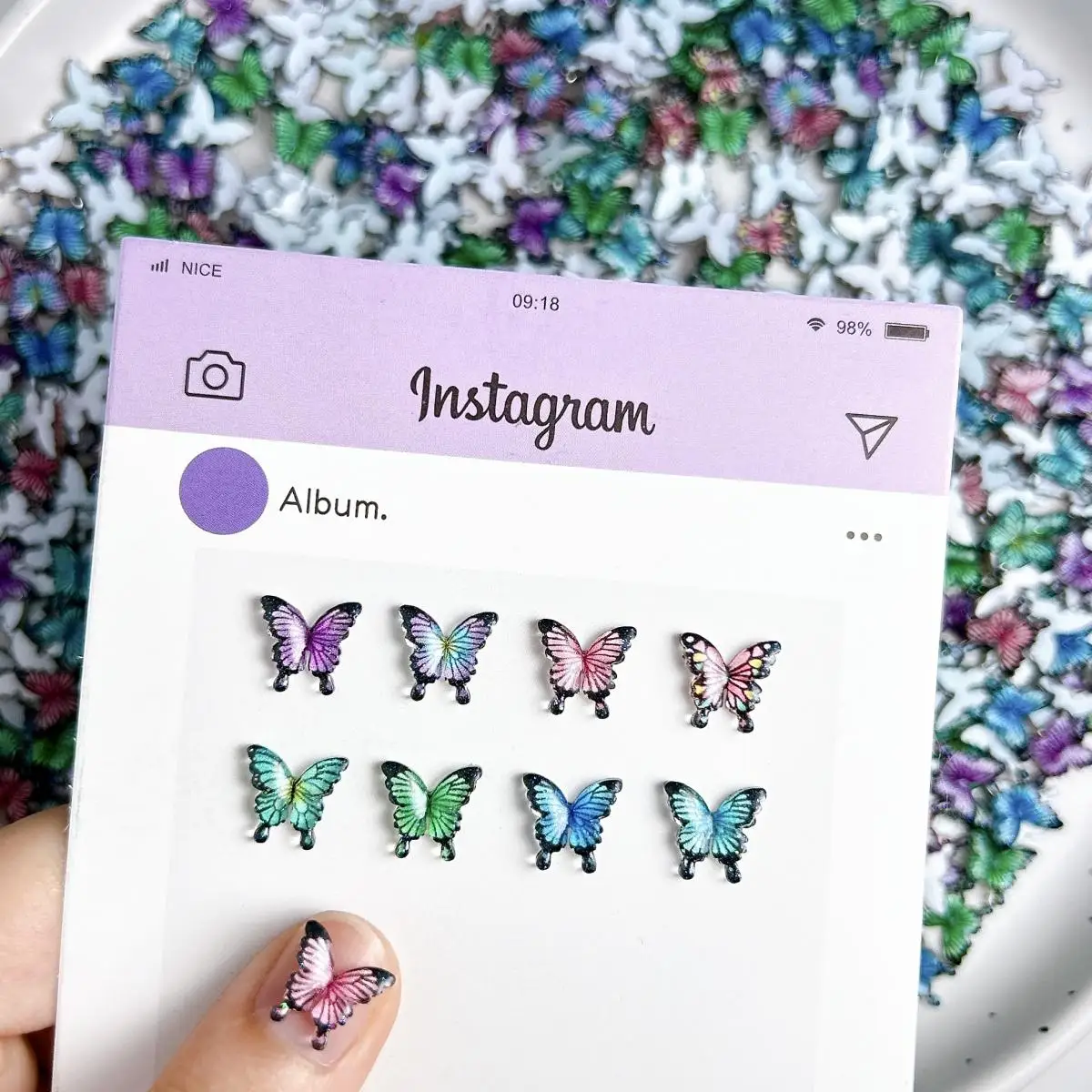 

3D Resin Sweet Cool Style Colorful Gradient Nail Charms Simulation Multi-Color Mixed Butterfly Nail Art Decoration DIY Crafts