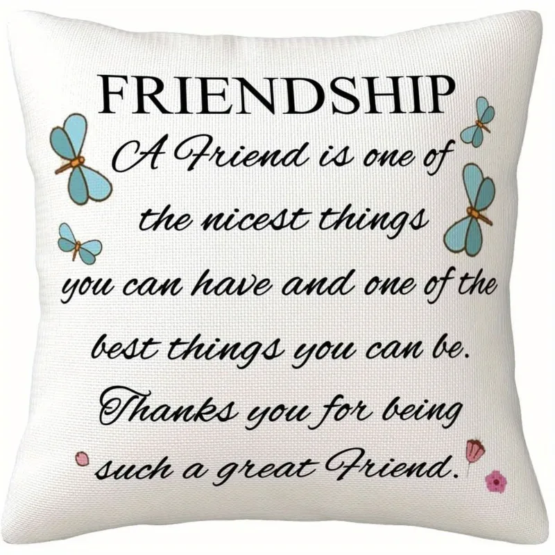 1pc Friendship Quote Dragonfly Throw Pillow Cover,Suitable for Sofa,Bedroom,Living Room,A Heartwarming Gift for Best Friends