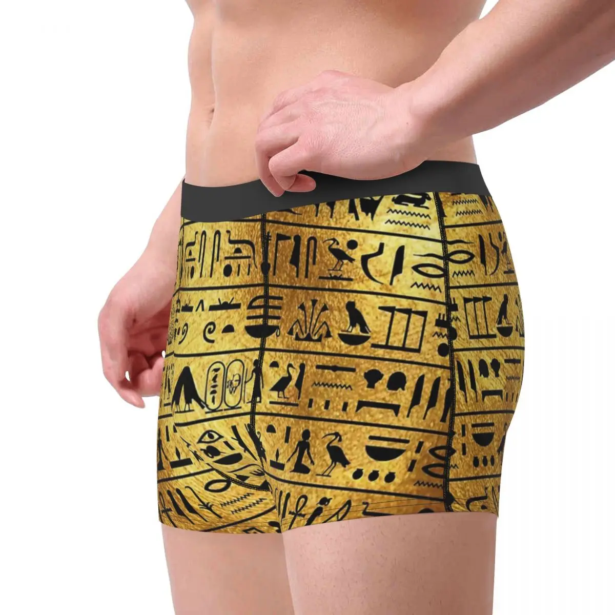 Sexy Boxer Shorts Panties Briefs Men's Gold And Black Hieroglyphics Underwear Egyptian Ancient Egypt Soft Underpants for Male