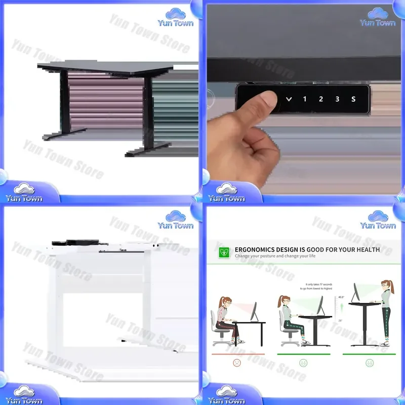for 2026 Office Wood Furniture Computer Desk Sit Stand Table Electric Height Adjustable Standing Desk With Square Column