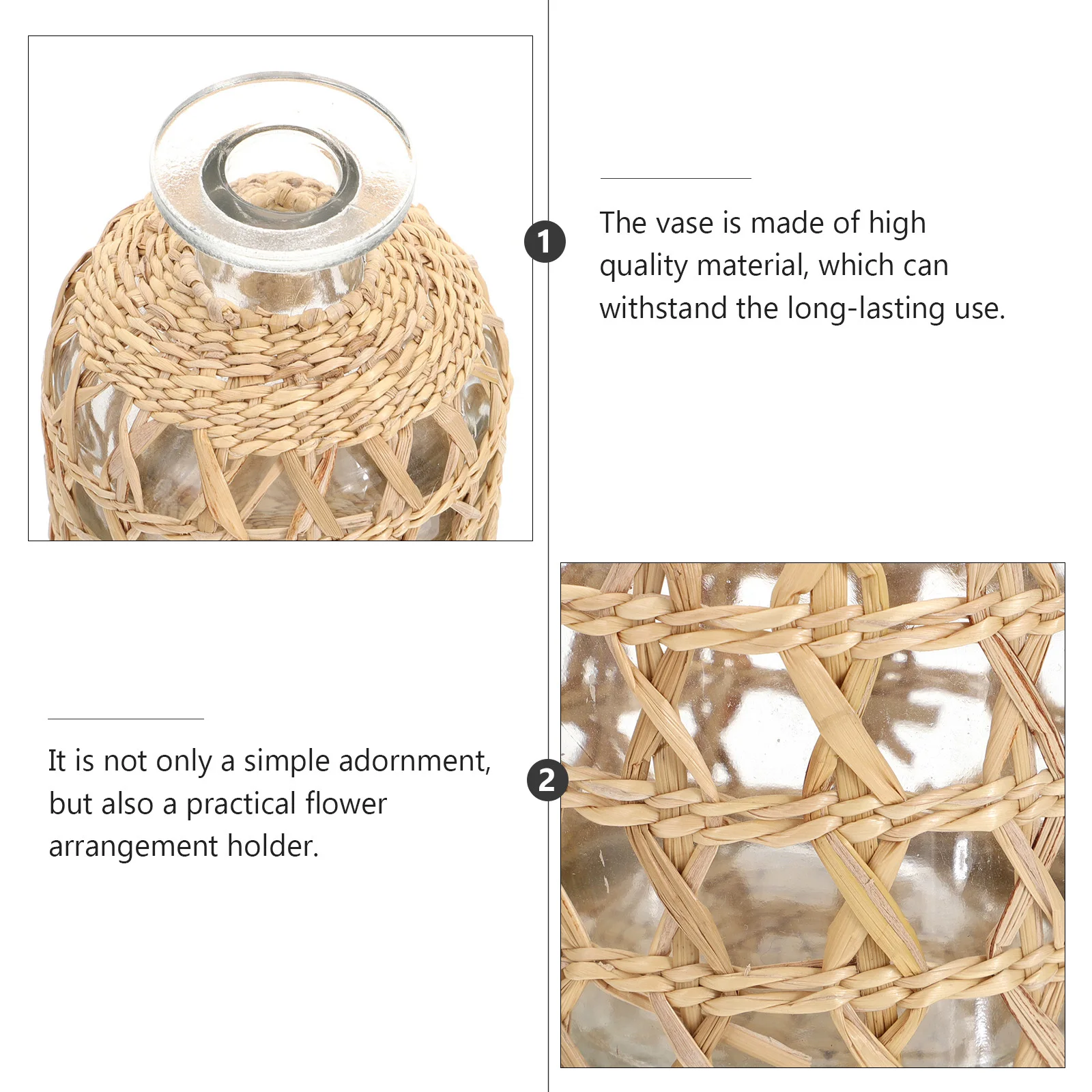 

1pc Woven Aromatherapy Vase Handmade Natural Grass Decor Light Brown Flower Arrangement Holder Desktop Home Table