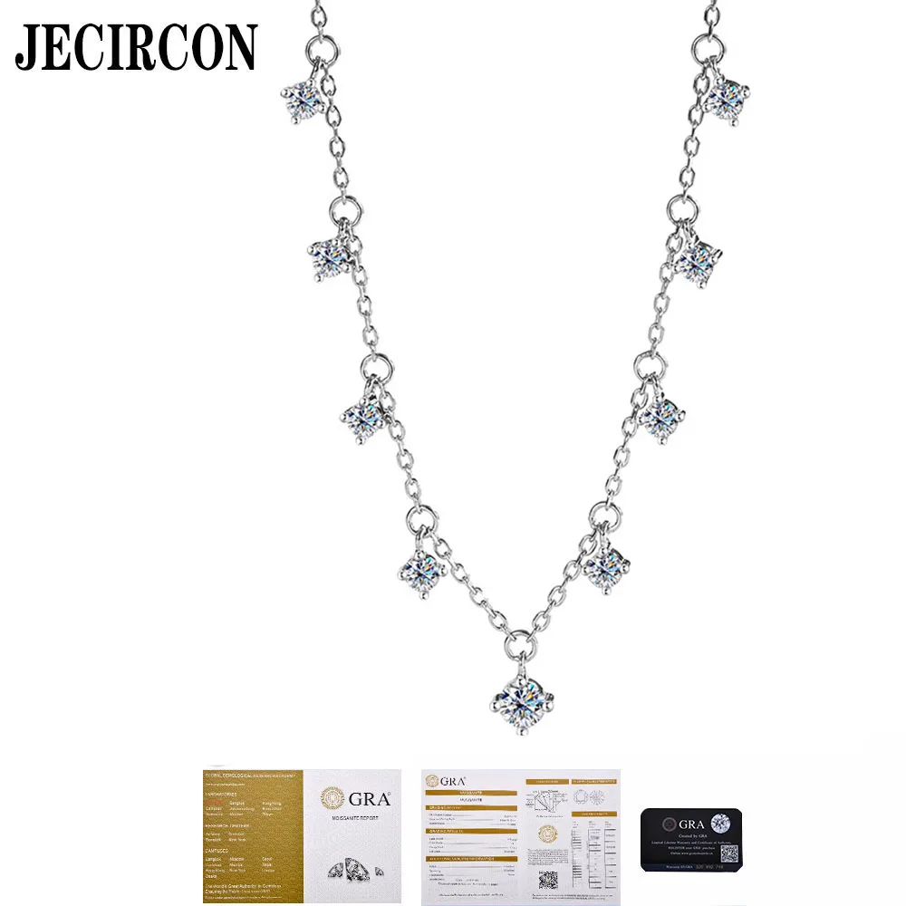 

JECIRCON S925 Sterling Silver 1.1 Carat Necklace for Women Sparkling Full Moissanite Clavicle Chain Light Luxury Fashion Jewelry