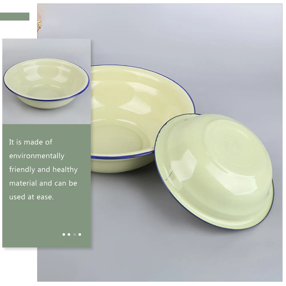 

2Pcs Enamel Bowl Set Retro Design Vintage Basin for Home Kitchen Practical Use Enamel Basin Food Storage Bowl Food Storage Bowls