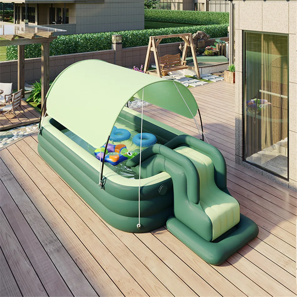 Kids Big Inflatable Swimming Pool With Slide Awning PVC Thicken Bottom Adult Home Backyard Garden Summer Party Water Games Pool