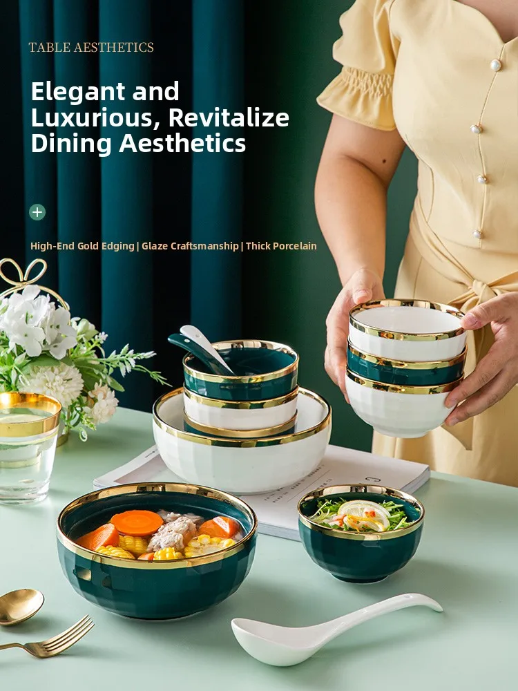 Elegant Korean Style Ceramic Bowl High Aesthetic Value Home Use Dining Bowl Good Looking Bowl 10 Pieces Set Luxury Style Bowl