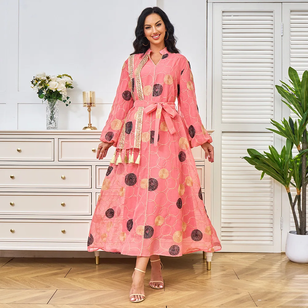 

Mt323 New Women's Dress With V-neck, Large Hem, Embroidered Sequins, Tassels, Asymmetrical Design For Party And Banquet Elegant