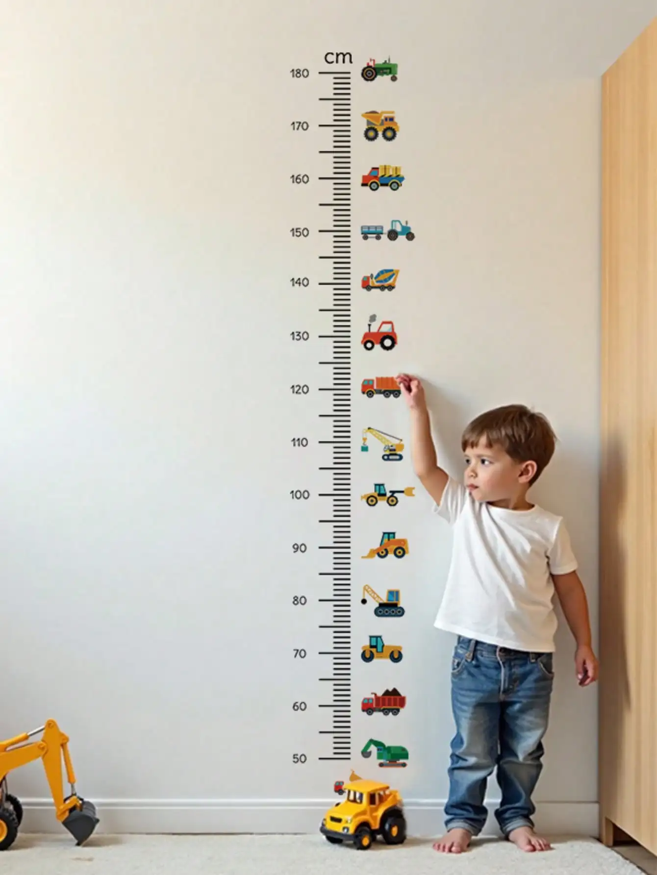 1pcs Boys Growth Chart Sticker Construction Vehicle Wall Decal Removable Residue-Free Height Measure Kids Room Decor Gifts