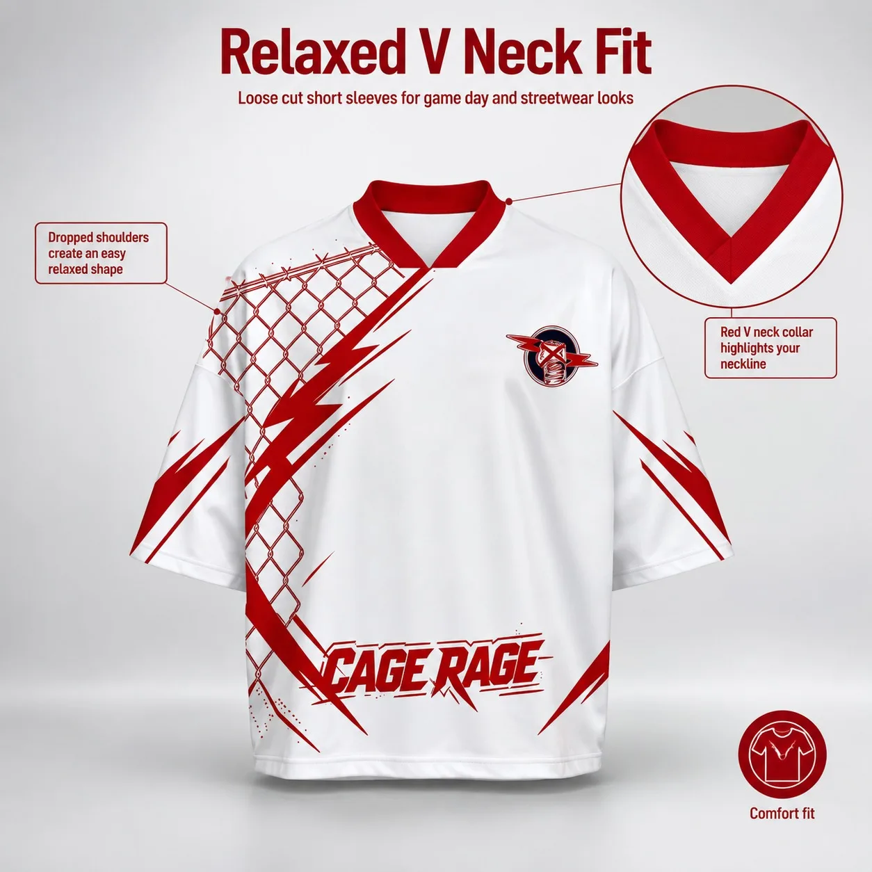 Men's Wrestling Suit Fury Iron Cage Printed V-neck Large Size Wide Truffle Shoulder Speed Drying Sports Short Sleeve T-shirt
