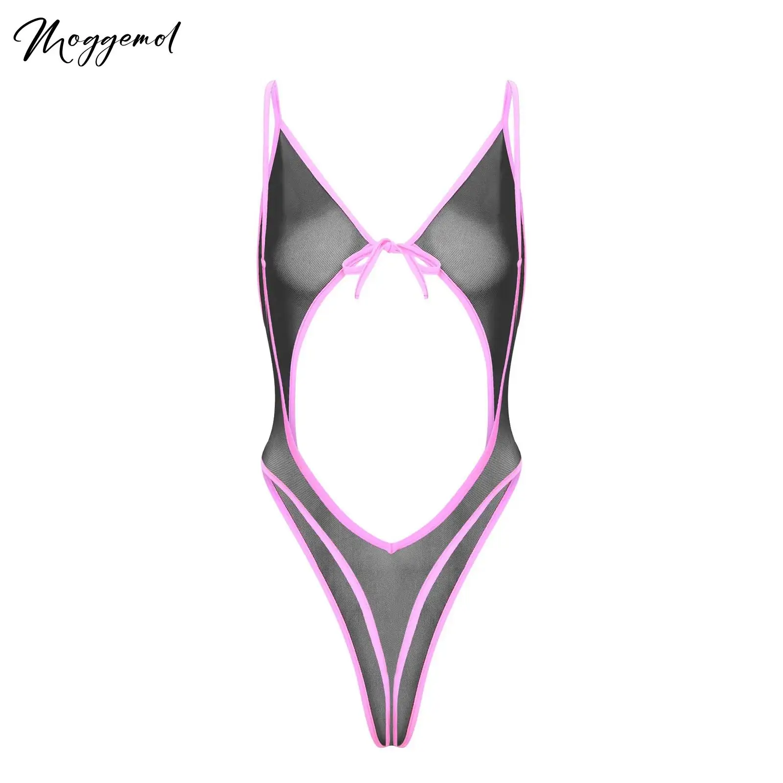 

Женский цельный комбинезон с v-образным вырезом без рукавов и завязками спереди, микро-монокини, прозрачное сетчатое сексуальное женское белье, боди