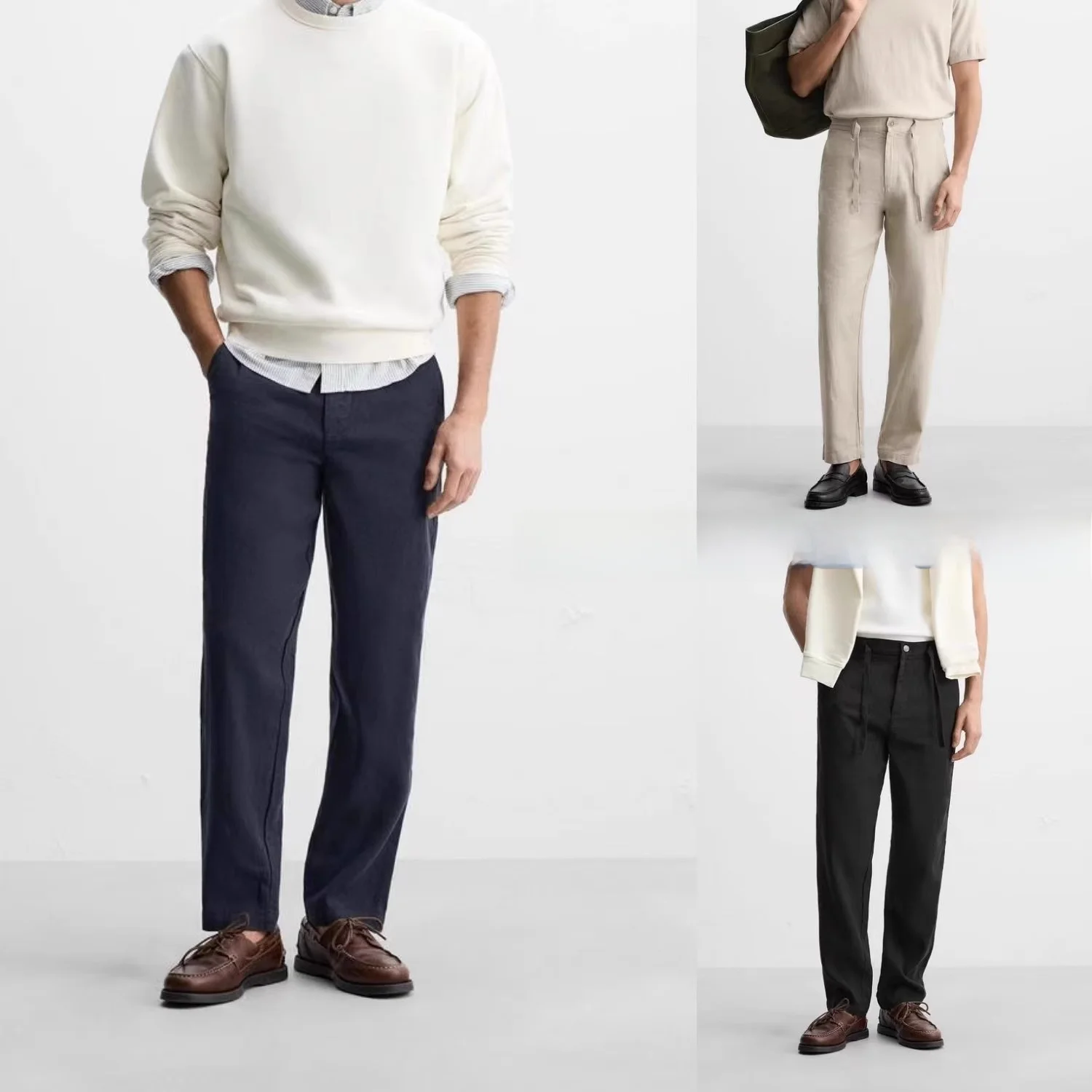 

Spring 2025 Men's Comfortable Cotton Linen Blend Loose Casual Pants Multi-Color Options Versatile Straight Leg Long Trousers
