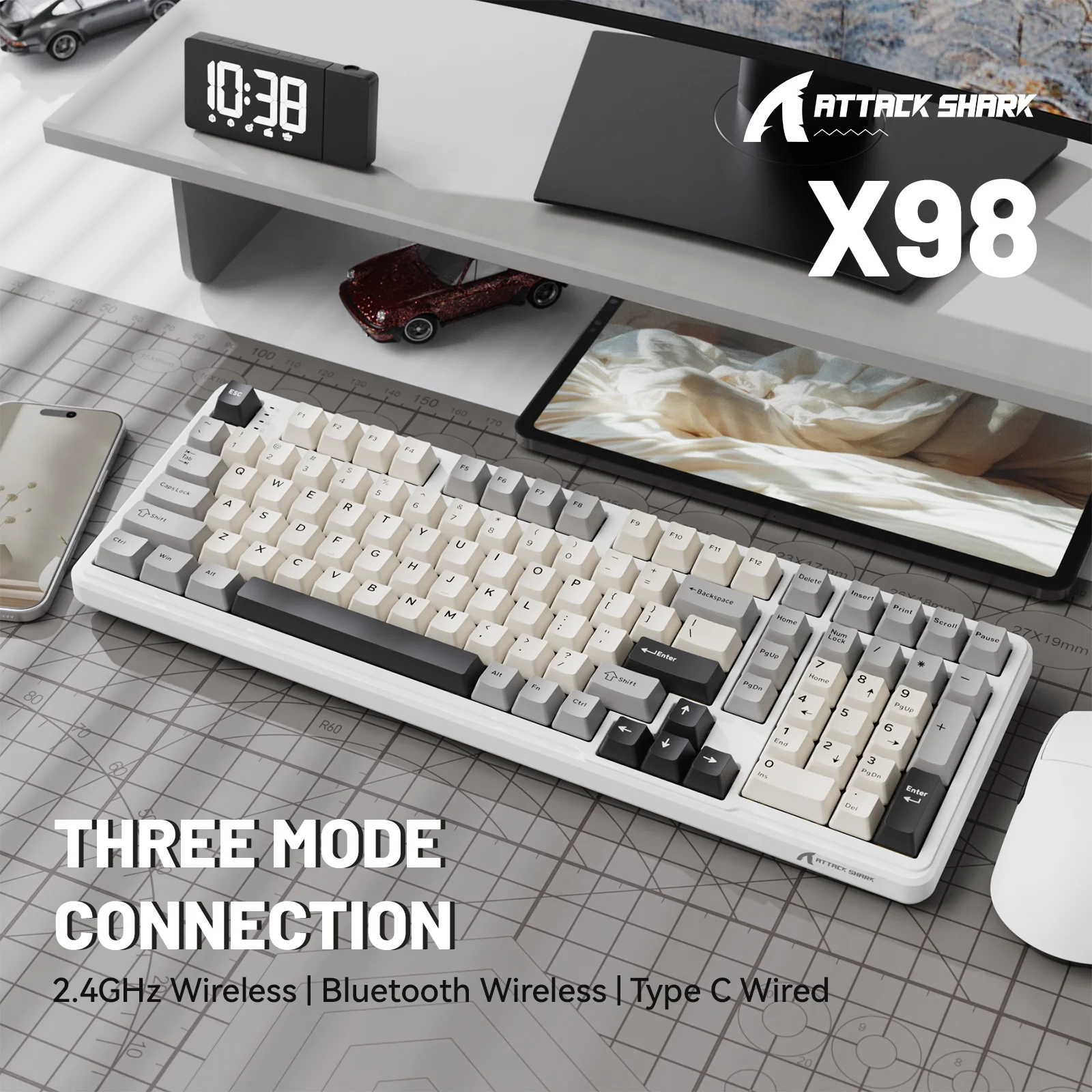 Attack Shark X98 Mechanical Keyboard 3-Mode Wireless (BT/2.4G/USB-C)  Hot Swap 80% Layout | RGB Backlight | 4000mAh Gasket Mount