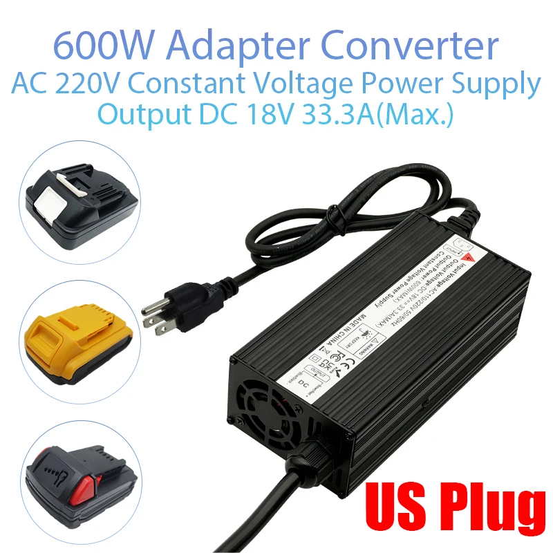 600W AC 110V Adapter Converter DC 18V 21V Power Supply US Plug for Makita for Milwaukee for DeWalt Lithium Electric Power Tools