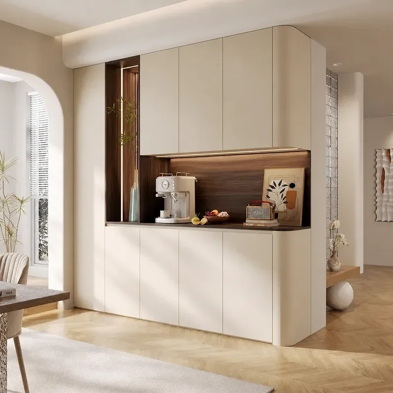 Retro Light Luxury Grille Dining Side Cabinet Wall Mounted Storage Locker with Stacked Design for Living Room Home