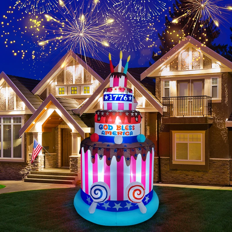 Inflatable Air Model with LED Light, 4-Layer Cake, Celebrating American Flag Day 1776, Festive Outdoor Patio Decoration, 6ft