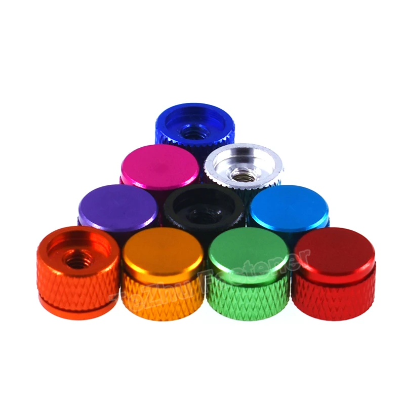 1-10Pcs Aluminum Knurled Thumb Nuts M3.5 M4 Thread Blind Hole Hand Tighten Nut Anodized For RC Models Computer Case 10 Colors