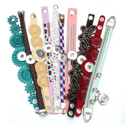 10pcs/lot New Snap Jewelry Mixed Punk Mens 18mm Leather Snap Bracelet DIY Snap Button Bangle Wide Wrap Bracelets For Women