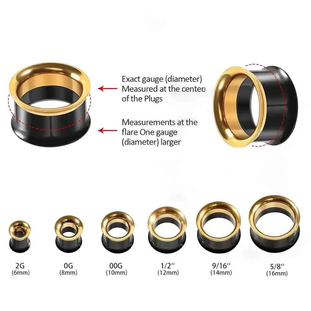 Stainless Steel Ear Tunnels Double Flared Tunnel Patchwork Colours Hollow Earrings Body Piercings Jewelry for Men Women 2G-5/8”
