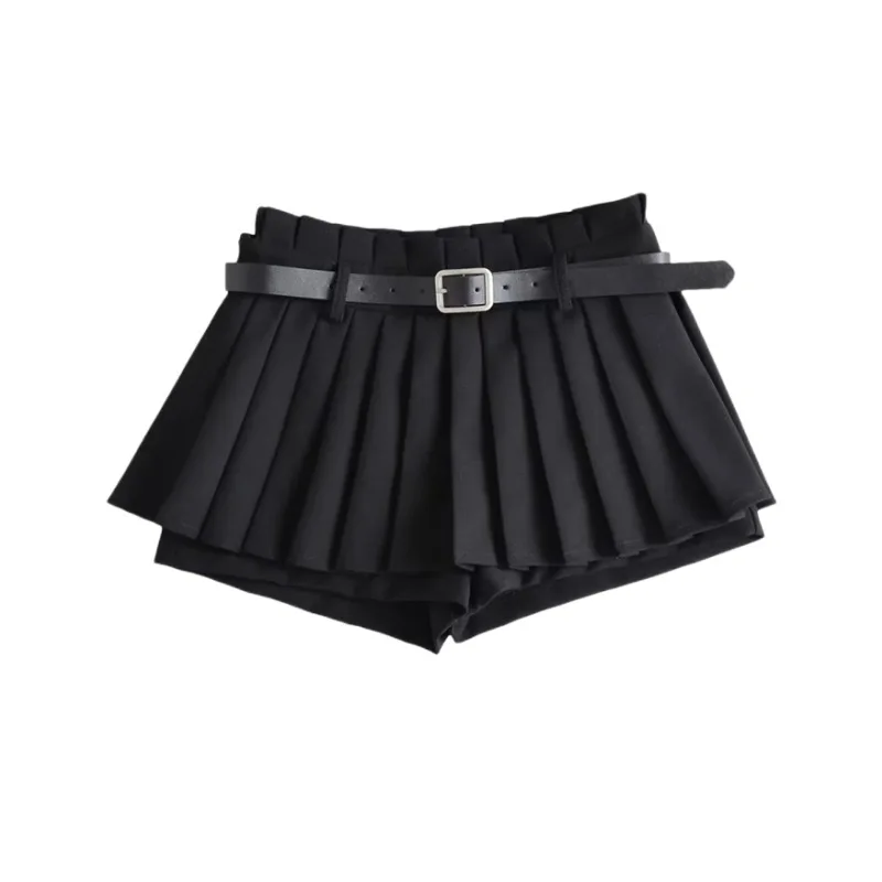 

Mini jupe plissée noire pour femmes, vêtements Kawaii, mode, deux ceintures, streetwear, y2k