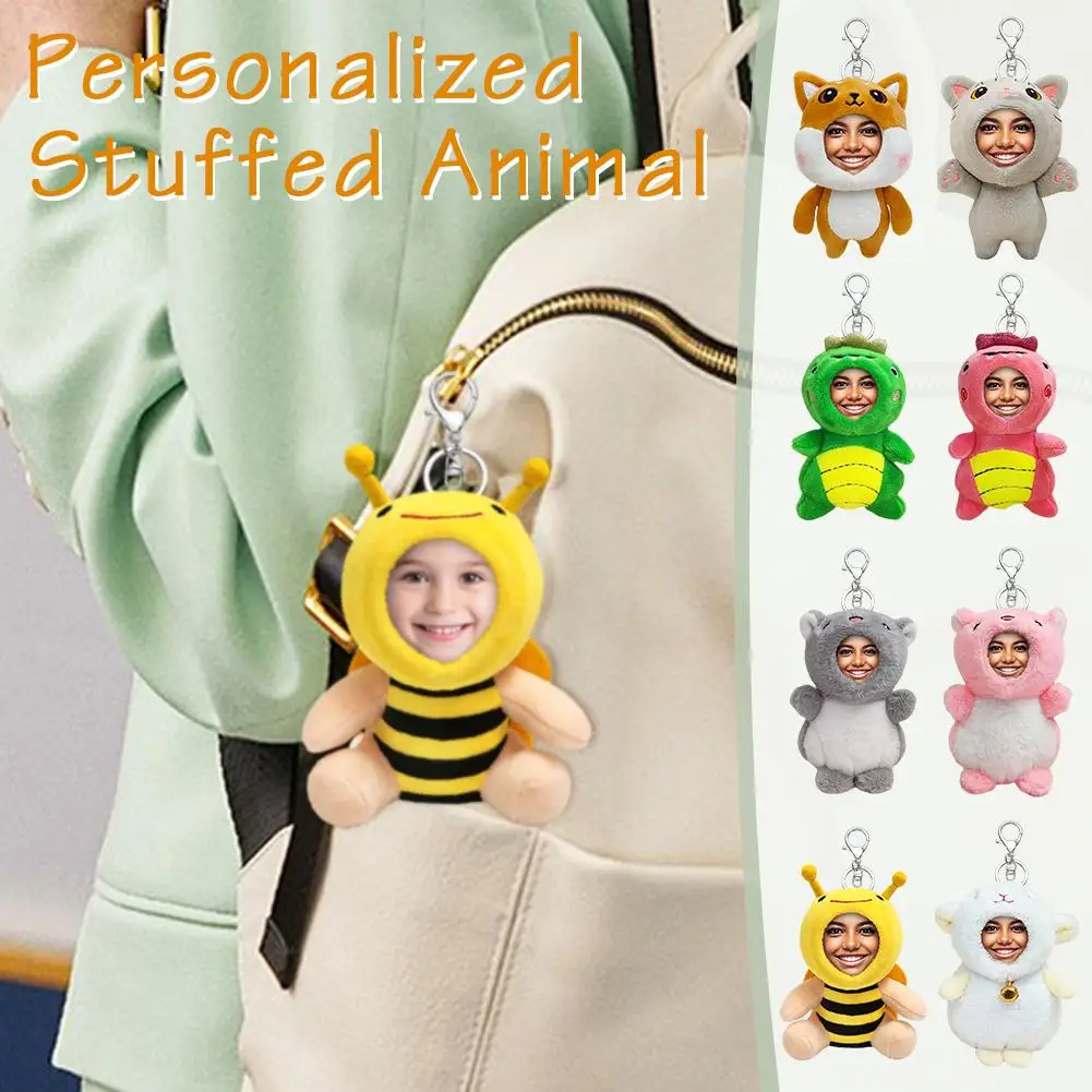 Décoration de sac à dos en peluche personnalisée avec impression 3D, visage humain mignon, clé de beurre, abeilles, hamster, photo bricolage, cadeau idéal pour les occasions spéciales