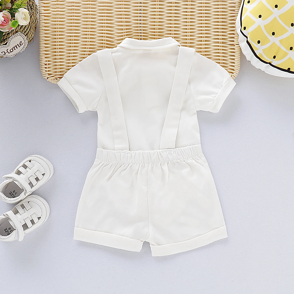 0-24 Months Newborn Baby Boy Gentlemen Clothes Set Bowtie Short Sleeve Cotton Romper+Suspender Pant Toddler Summer 2PCS Outfits