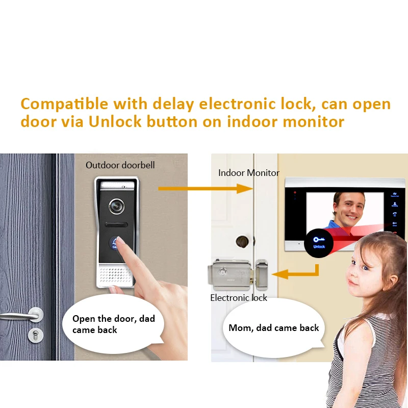 Wired Apartamento Porta Video Intercom com Registro, Acesso de Entrada, 2 Monitor e 2 Campainha, 7"