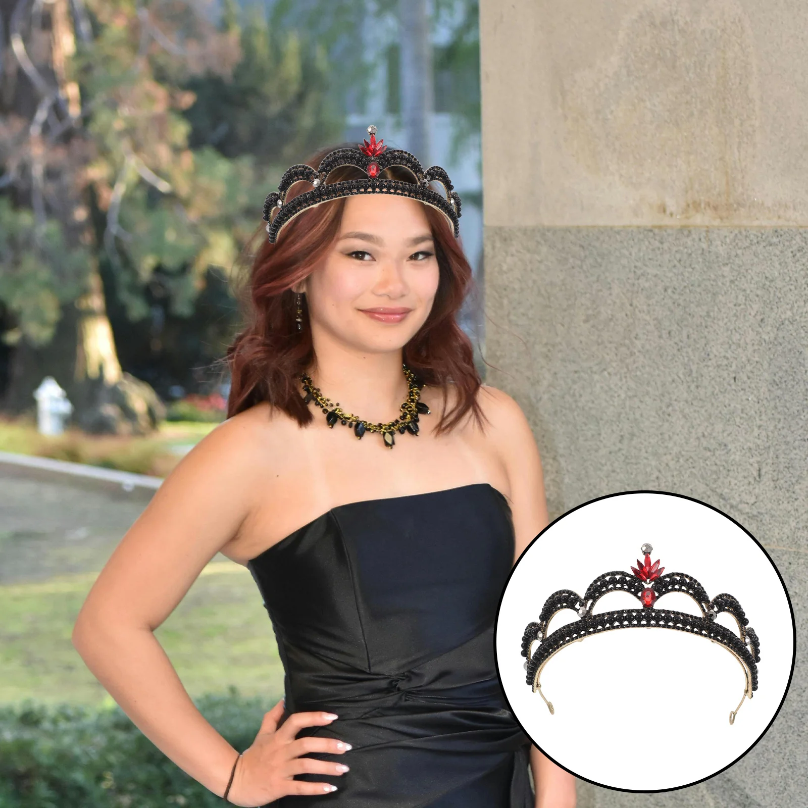 Baroque Crown Headband Vintage Black Rhinestone Bridal Tiara Wedding Hair Accessory Bride Party Retro Crown Jewelry For