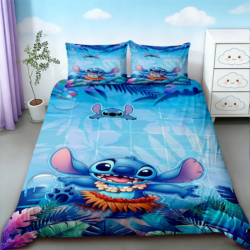

Cute Stitch & Lilo Duvet Cover Quilt Cover Soft and Comfortable Cartoon Bedding Set for Bedroom Dormitory Home Queen King