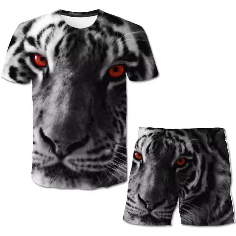 

Summer Men T Shirt Set Tiger Animals 3D Print Kids Sets T-Shirts Beach Board Shorts Tees Tops Sportswear Suits Kid Tshirt Y2k