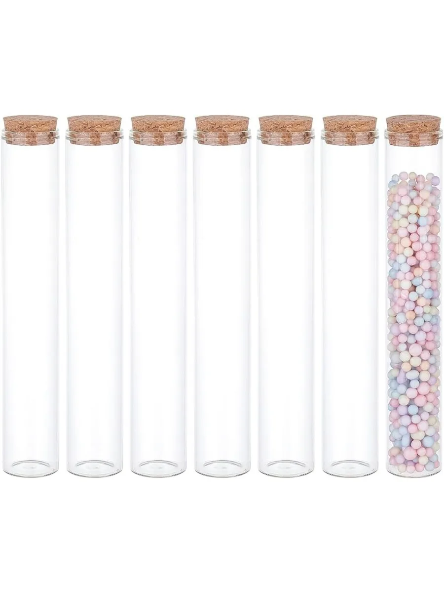 10Pcs 100ml Glass Test Tube with Cork Stopper Clear Flat Mini Glass Bottles Jars for Party Favors Candy Spices Beads