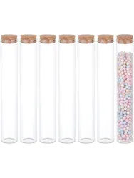 10Pcs 100ml Glass Test Tube with Cork Stopper Clear Flat Mini Glass Bottles Jars for Party Favors Candy Spices Beads
