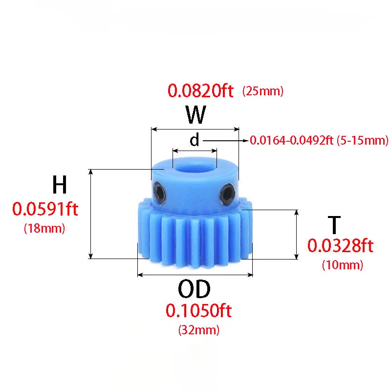 1Pcs Blue Nylon Bossing Gear 1 Module Pinion Gear 30Teeth Plastic Spur Gear 1M Mechanical Transmission Cylindrical Spur Gear